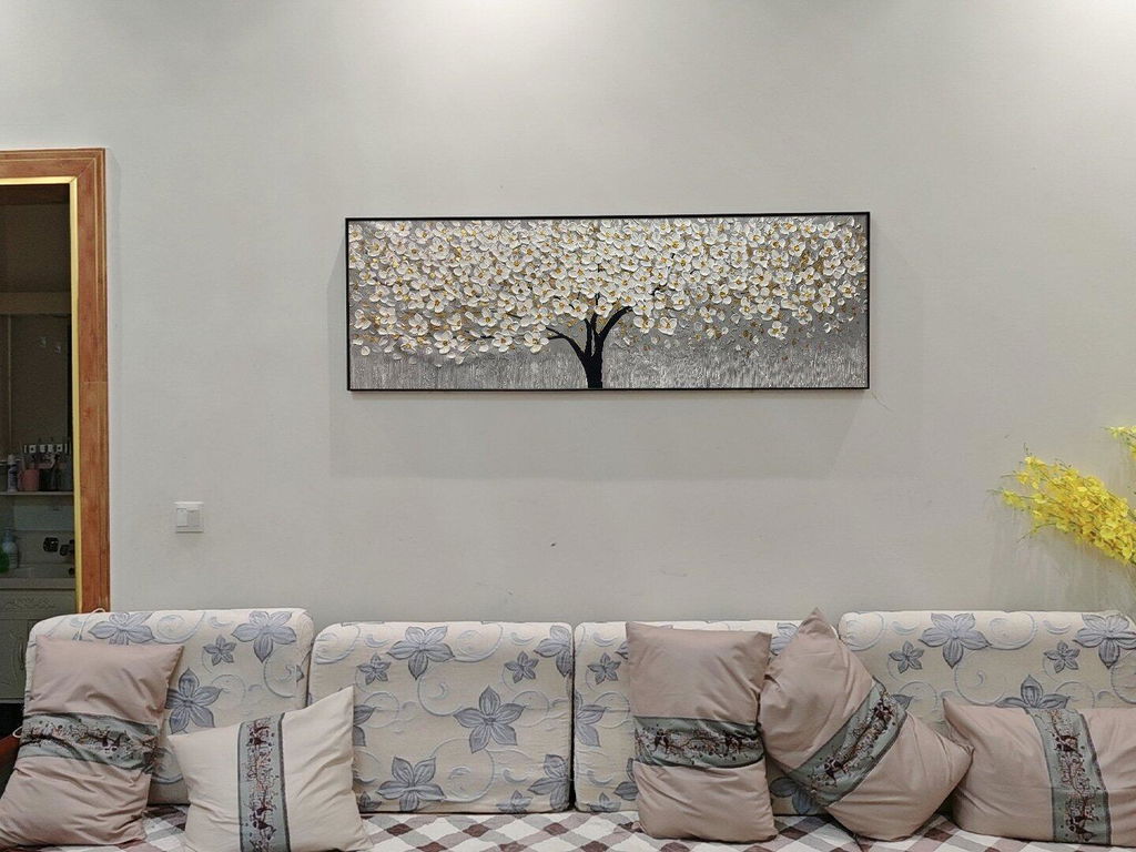 White Gold Flower Painting - 3D Textured Large Wall Art