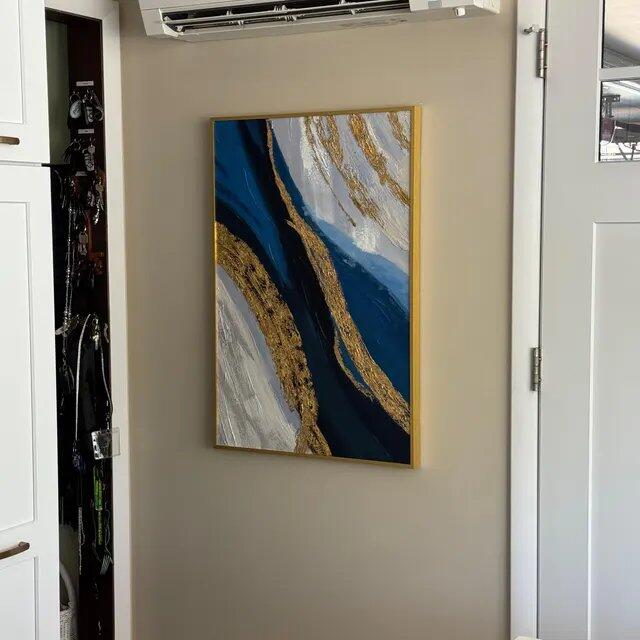 Navy blue Gold Ocean Painting