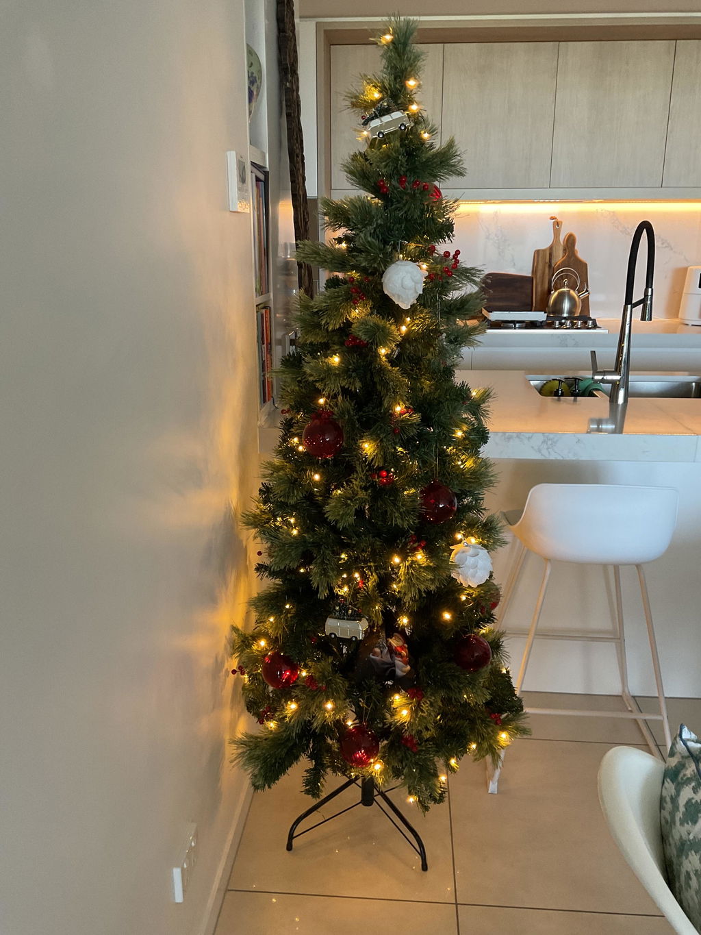 1.8m LED Christmas Tree with 200 Warm Lights and Red Berries - Red