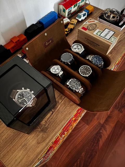 6'lı Deri Saat Kutusu - Tobacco - Watch Roll