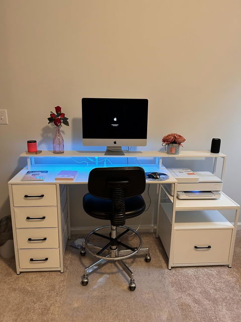 SEDETA 66 Inch LED Gaming Desk Computer Desk with 5 Drawer