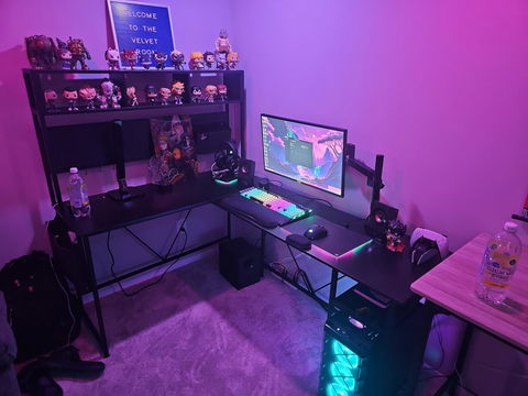 SEDETA 67 Inch L Shaped Gaming Desk Reversible Computer Desk with Led Lights Power Outlet Pegboard