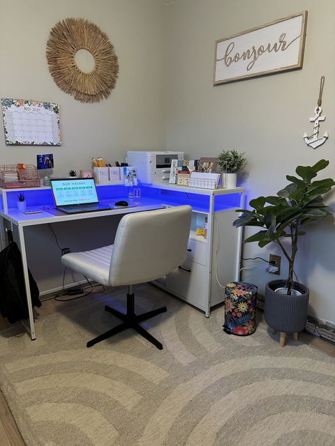 SEDETA 55 Inch LED Corner Gaming Desk with Drawer and Printer Storage