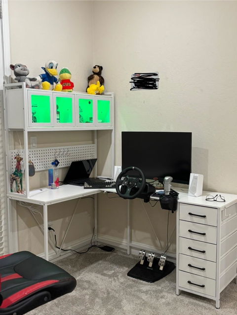 SEDETA 62 Inch L Shaped LED Gaming Desk with Hutch & Pegboard, Corner Computer Table with Drawers, Power Outlet