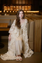Ethereal 3D Floral Lace Bridal Robe – Elegant Sheer Wedding Cover-Up