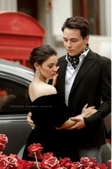 Puffed Off-the-shoulder sleeves Ball gown tea length Velvet Dress