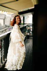 Ethereal 3D Floral Lace Bridal Robe – Elegant Sheer Wedding Cover-Up