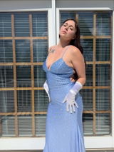Charming Mermaid Spaghetti Straps Blue Sparkly Long Prom Dress With Rhinestone lpk554