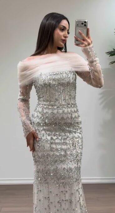 Dubai Mermaid Evening Dress – Luxury Modest Arabic Formal Gown  LA72714
