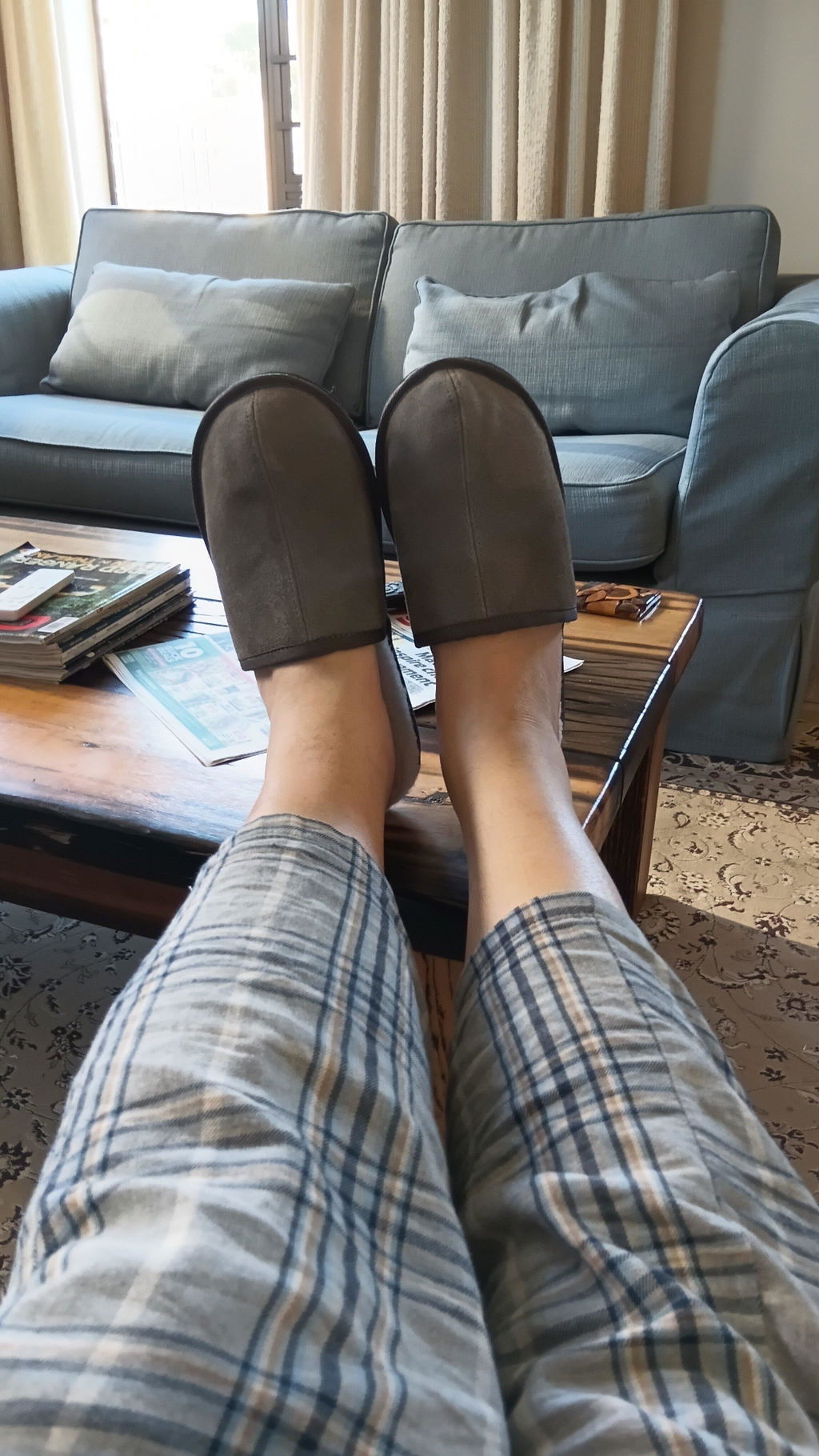 Mule Binding Collar Slippers | Slip-On | Charcoal | Suede & Sheepskin