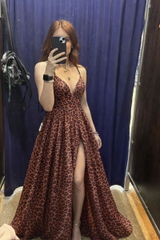 Leopard Print Plunging V-Neck A-Line Prom Dress SH108