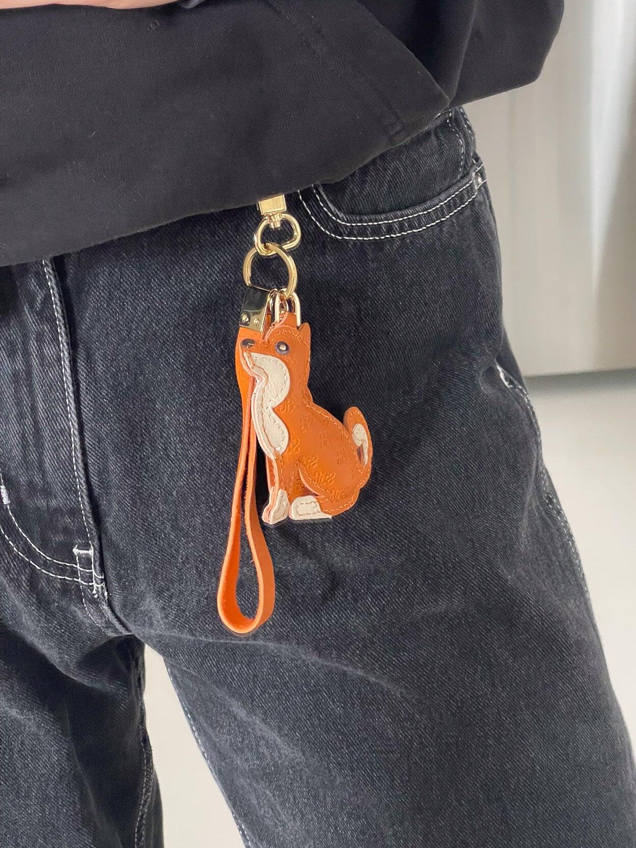 Fluffy Dog Paw Bag Charm - Italian Leather with Faux Fur - Cream
