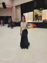 Long Black Velvet Mermaid Front Slit Prom Dress with Appliques Lace