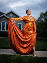 Mermaid Deep V-neck Long Sleeve Floor Length Chiffon Embroidery Prom Dress