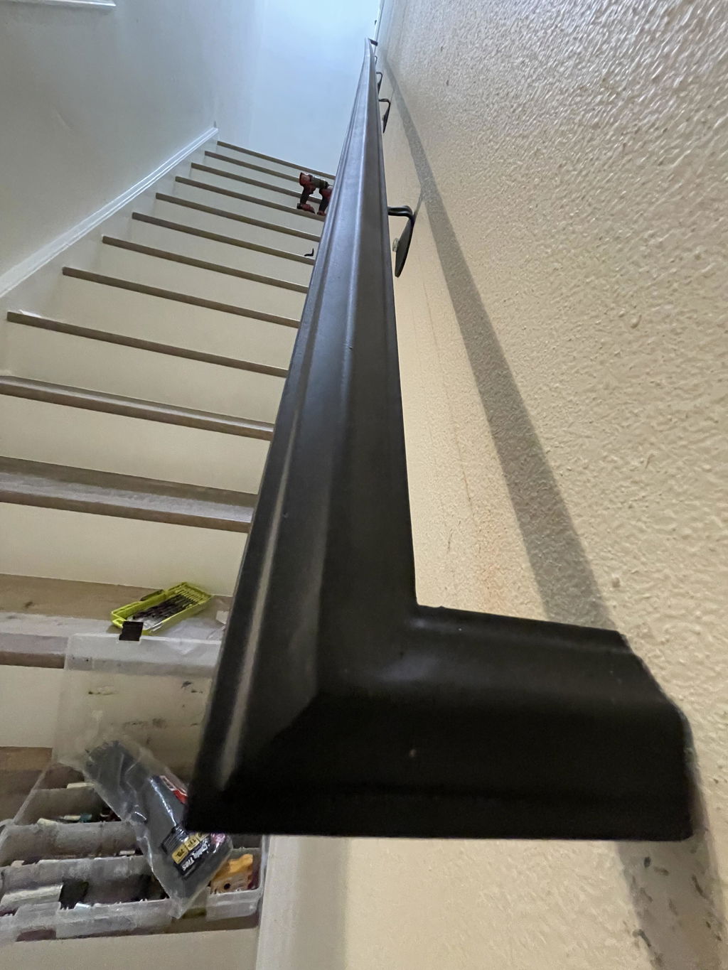 Hand-Forged Modern Handrail - 1 3/4'' Wrought Iron Handrail with Molding Cap and Flat Black Finish