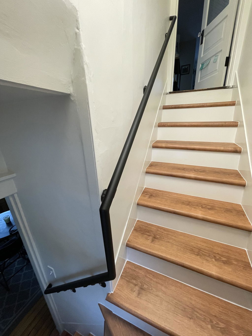 Round Metal Handrail - Custom Made 1.5'' Wrought Iron handrail with Angled Elbow and Flat Black Finish