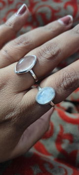 Rose Quartz Silver Marquise Ring