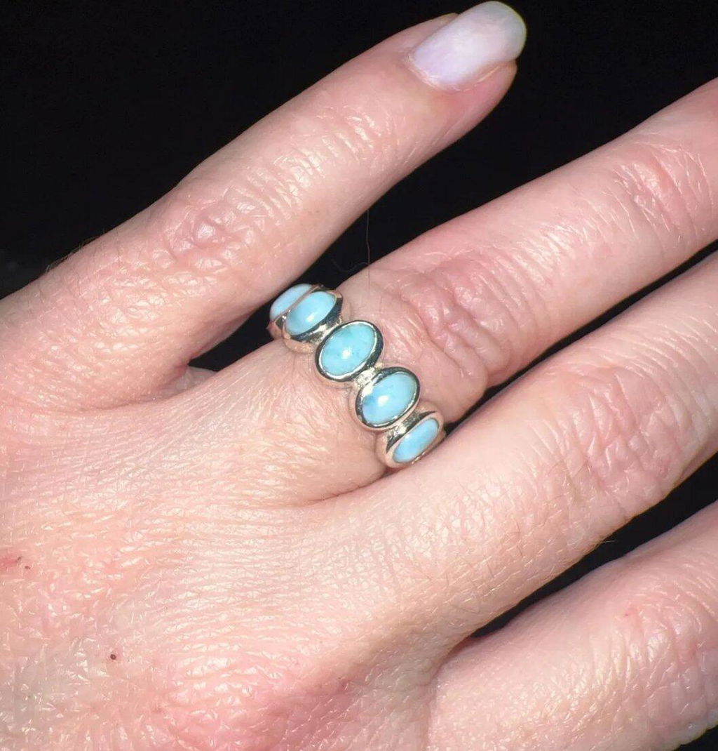 925 Sterling Silver Larimar Ring - Blue Ocean Larimar Eternity Band