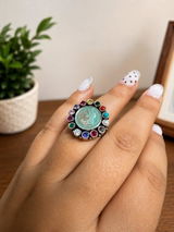 925 Silver Coin Navaratan Ring