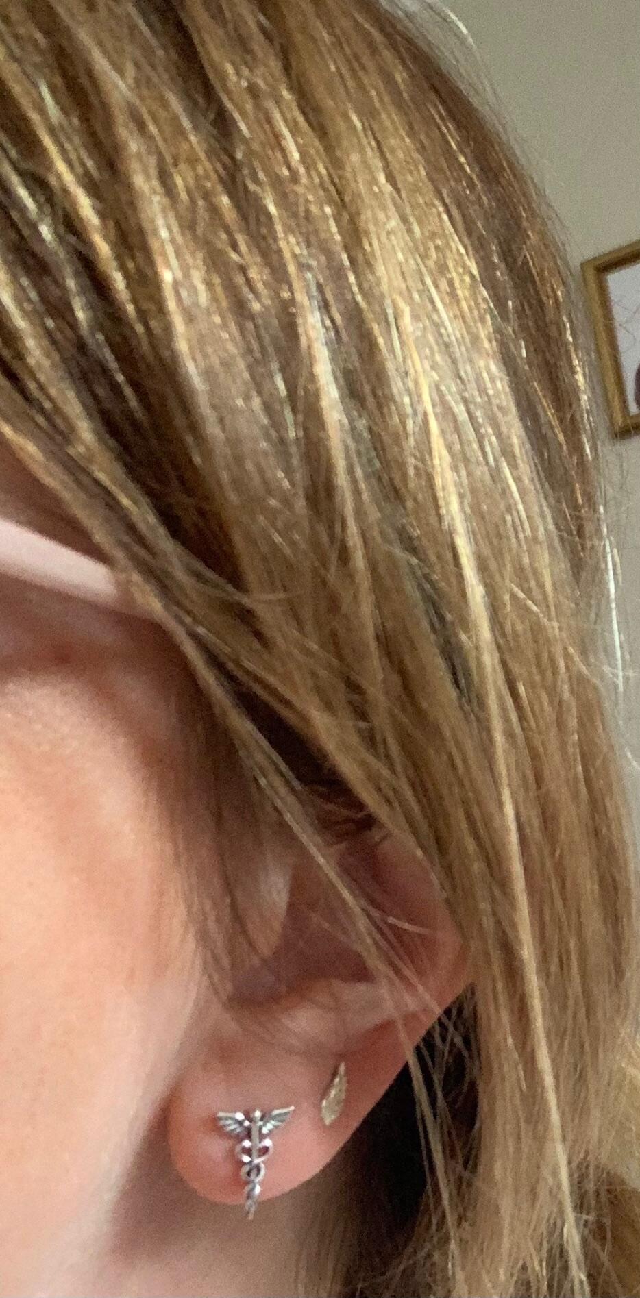Sterling Silver Caduceus Symbol Stud Earrings