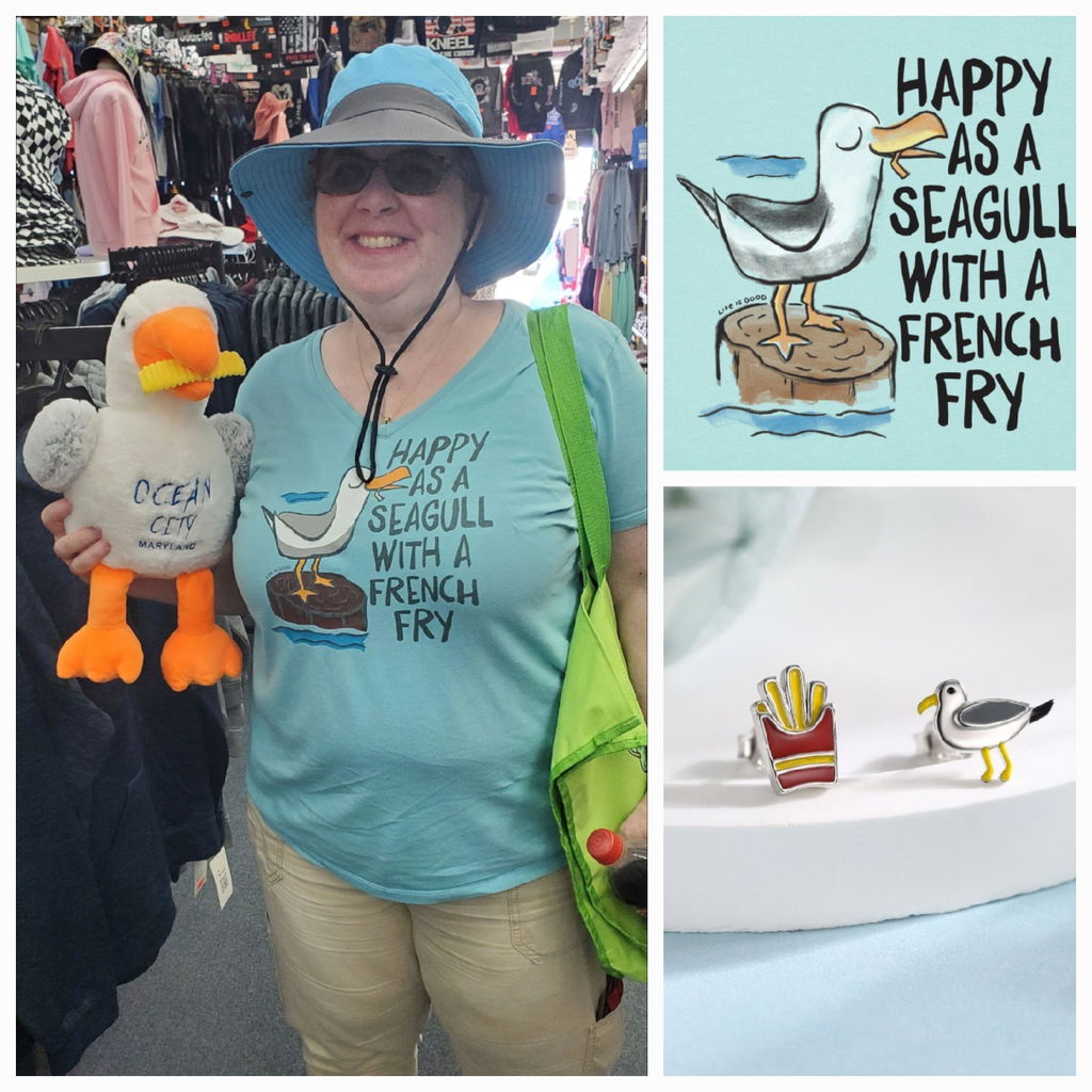 Quirky Mismatched Seagull and French Fries Stud Earrings in Sterling Silver, Enamel Coated Chips and Seagull Earrings, Bird Earrings