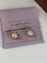 Sunny-Side Up Gold Pearl Stud Earrings