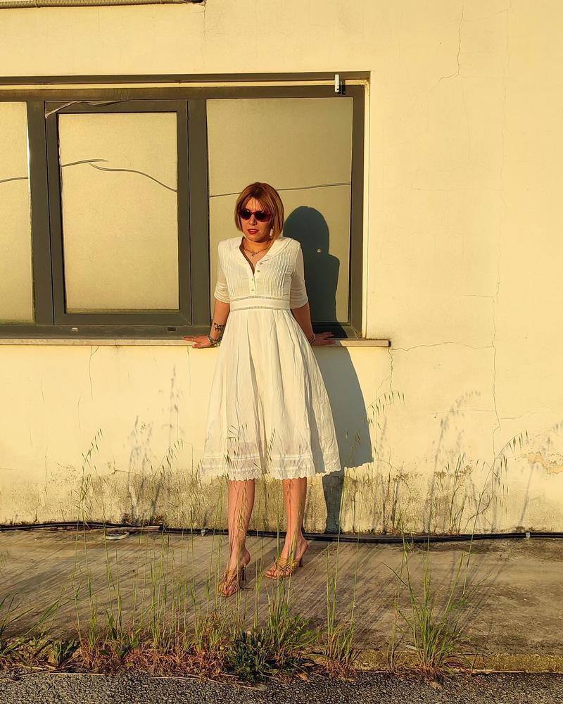fiona cotton white midi dress Fiona Cotton Midi Dress. Simple Retro Womenswear Daily-Vintage Inspired Fashion, White / S