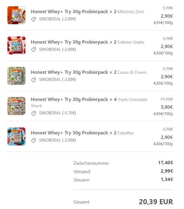 Honest Whey+ Try 30g Probierpack