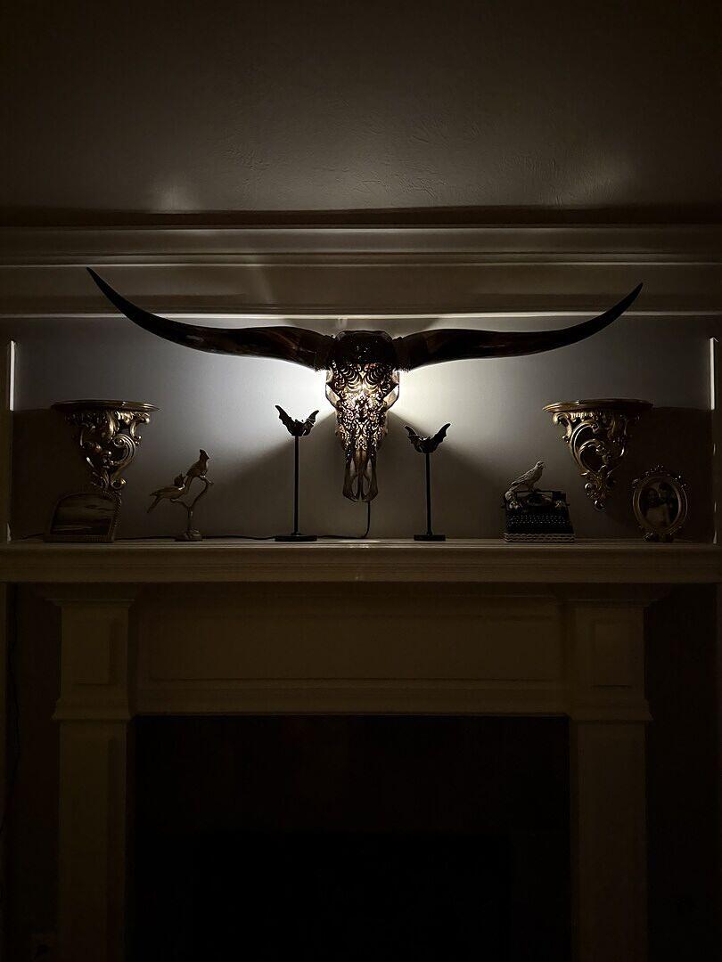 Hand Carved Longhorn Skull - Boho Tribal // Metallic Finish