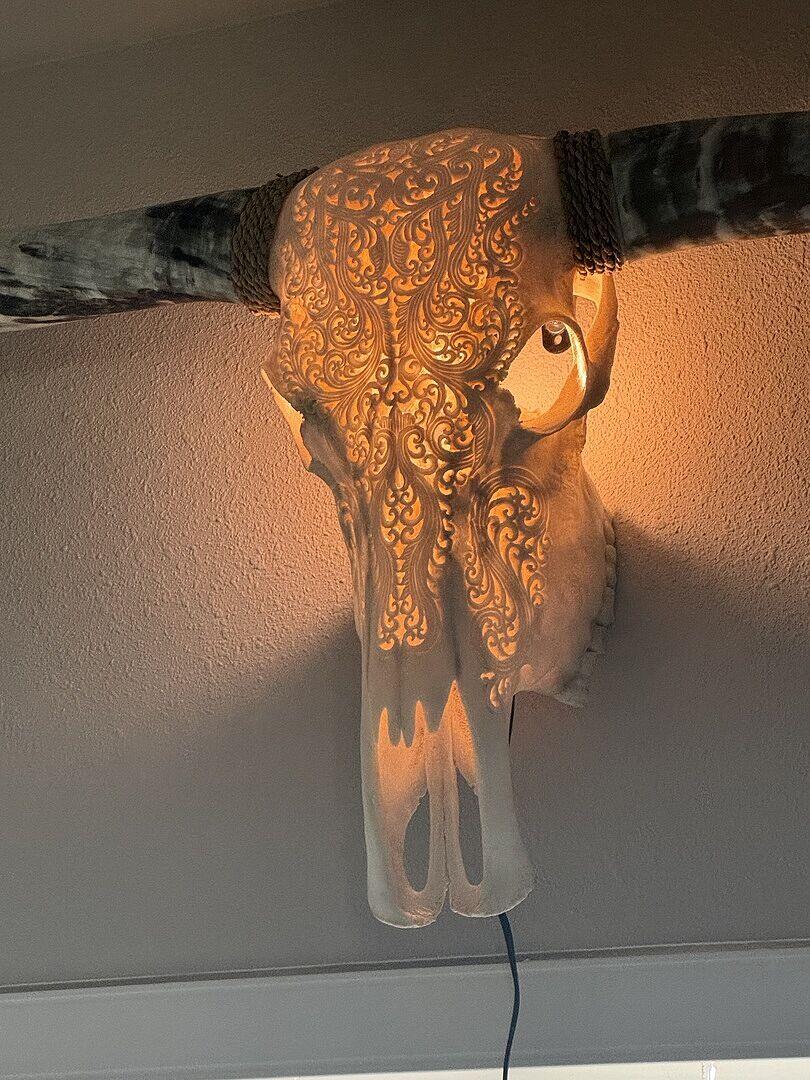 Hand Carved Longhorn Skull - White Titan – Skull Bliss