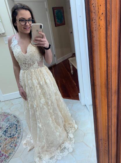 Long A-line Spaghetti V-back Sexy Lace Bridal Gown, Wedding Party Dress, WD0046