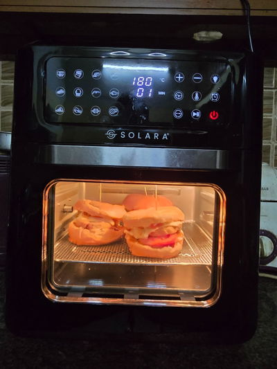Rajesh's photo — sandwiches toasting in his SOLARA Air Fryer Oven