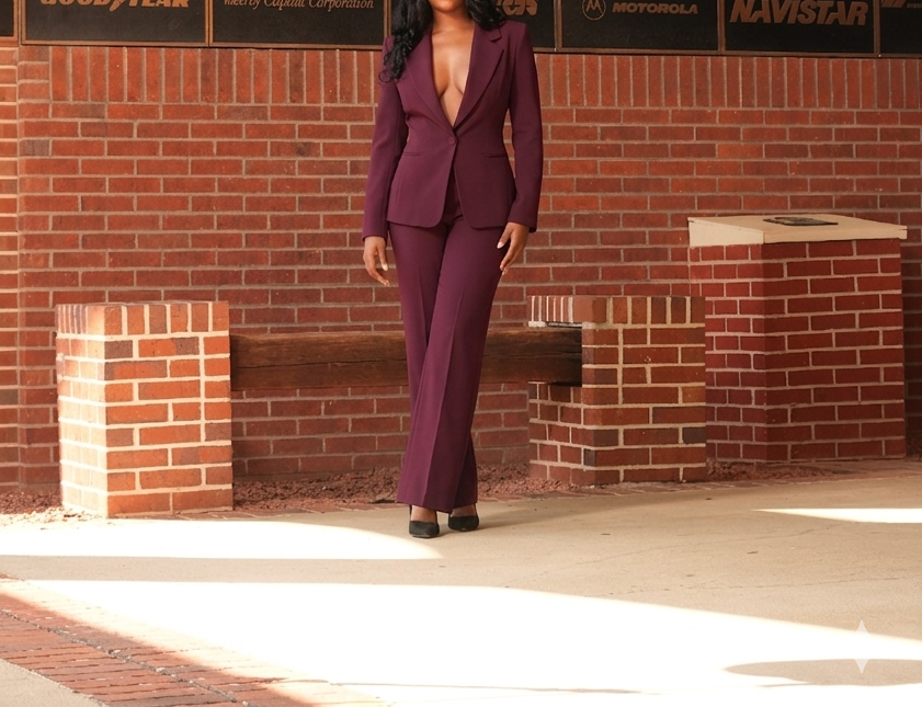 SoloveDress Women's 2 Piece Solid Suit Notch Lapel Hidden Button Pants Set (Blazer+Pants)