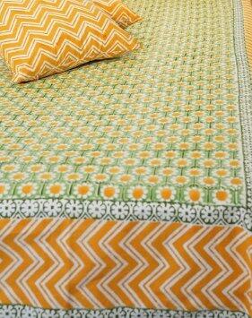 Sunlit Haven Hand Block Printed Cotton Percale Bedsheet