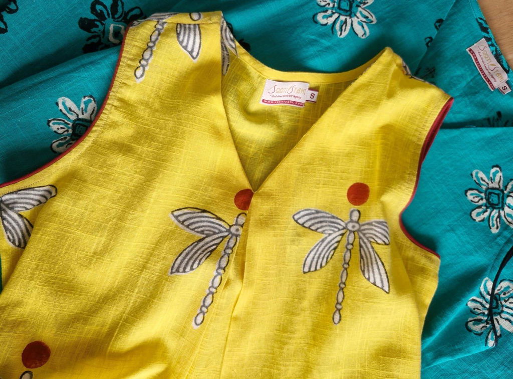 Cyan Blooms' Hand Block Printed Cotton Dress