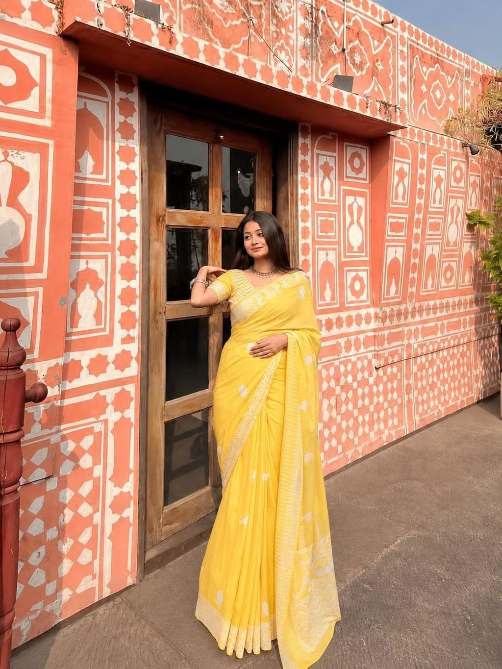 Golden Birds - Hand Block Mul Mul Cotton Saree