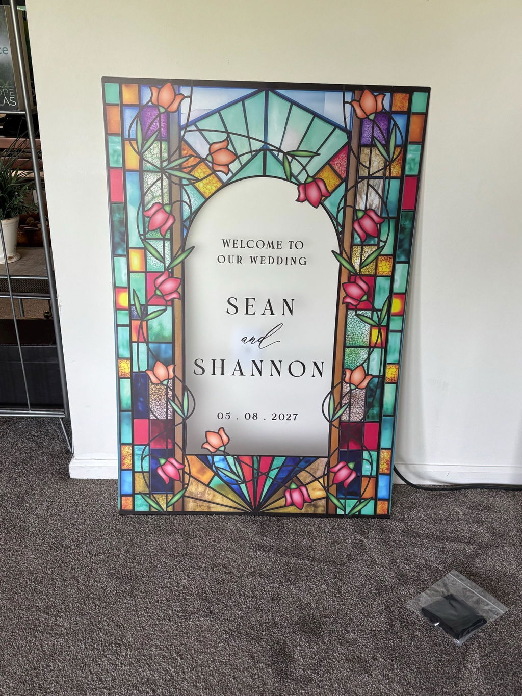 Rainbow Stained Glass Wedding Welcome Sign — Tulip Mosaic