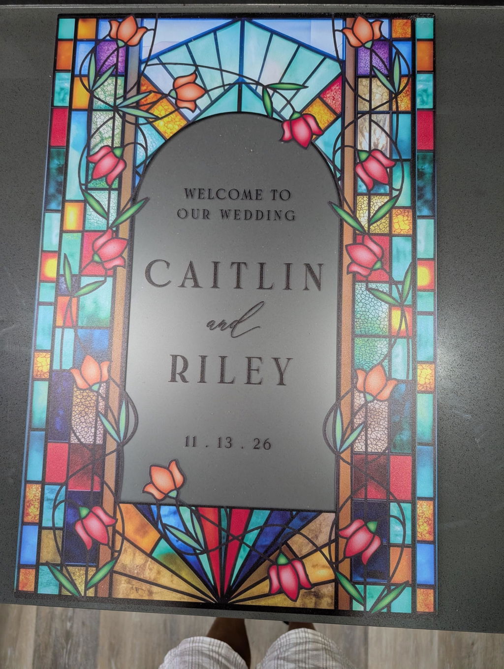 Rainbow Stained Glass Wedding Welcome Sign — Tulip Mosaic