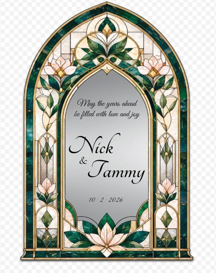 Emerald Green Stained Glass Arch Wedding Welcome Sign
