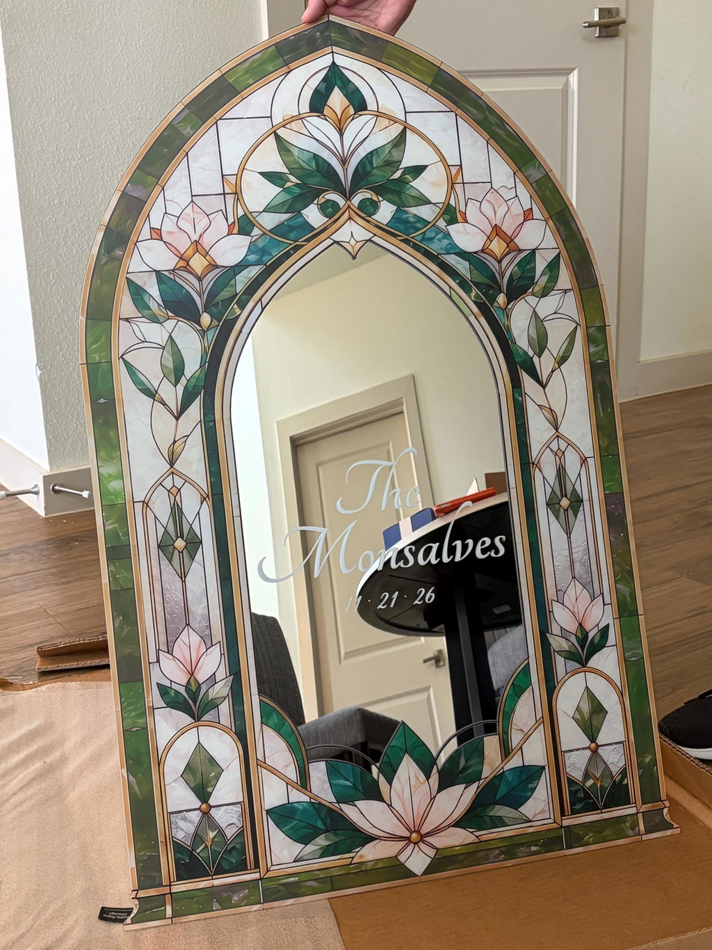 Emerald Green Stained Glass Arch Wedding Welcome Sign