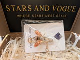 Unique Vintage Honey Bee With Dangling Honeycomb Brooch Safety Pin Enamel Jewelry with Crystals