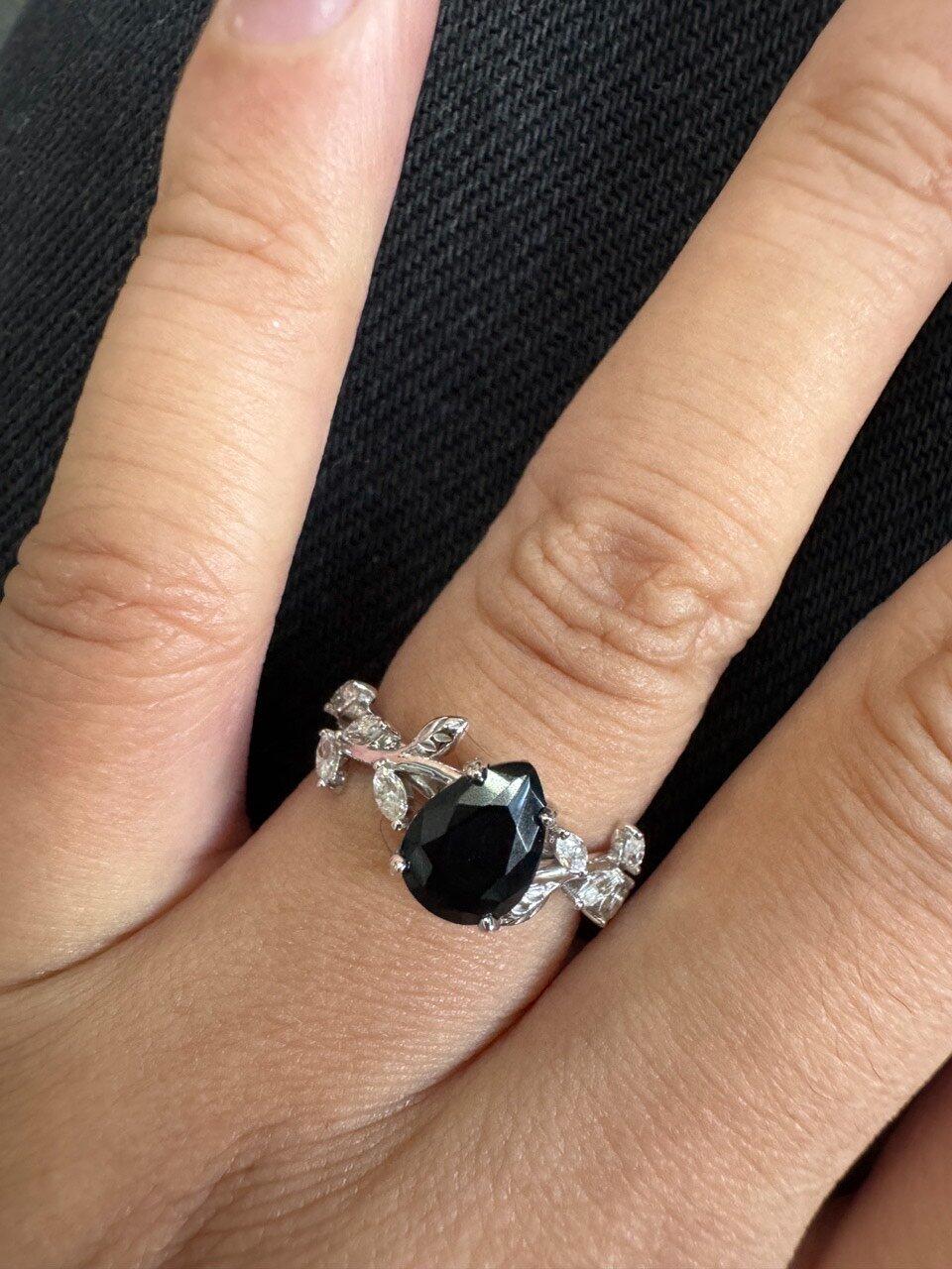 Celandine’s Tendril | Pear Cut Moss Agate Vine Engagement Ring