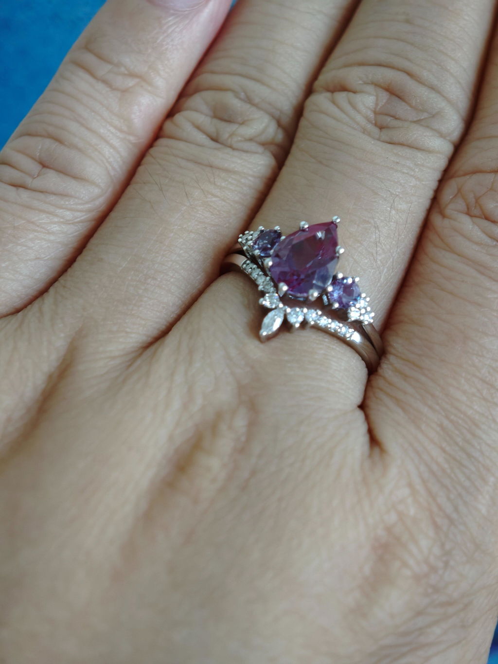 Sylvie’s Frond | Pear Alexandrite Cluster Bridal Set 2pcs