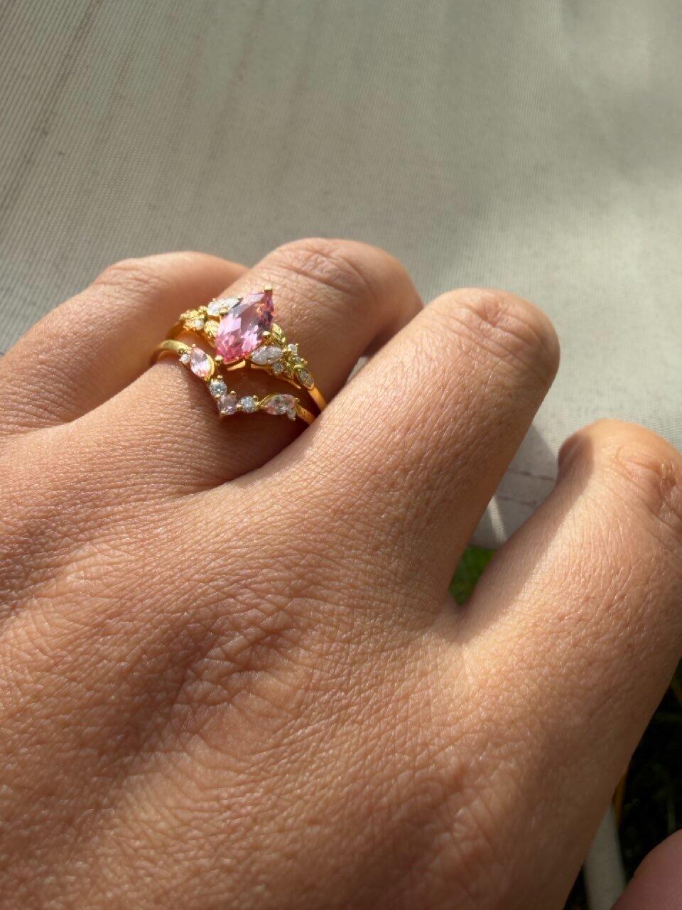 Peony's Bloom | Marquise Pink Sapphire Bridal Set 2pcs