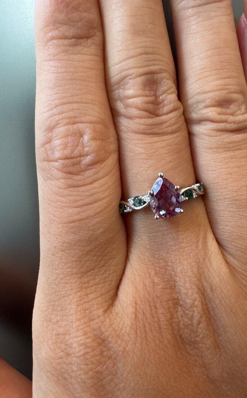 Flora’s Sprig | Pear Cut Moss Agate Engagement Ring