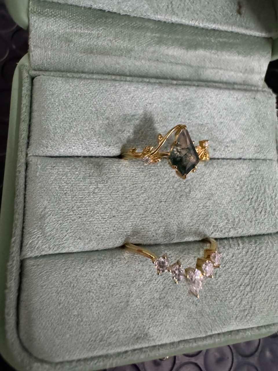 Kite Glade | Moss Agate Leafy Bridal Ring Set 2pcs