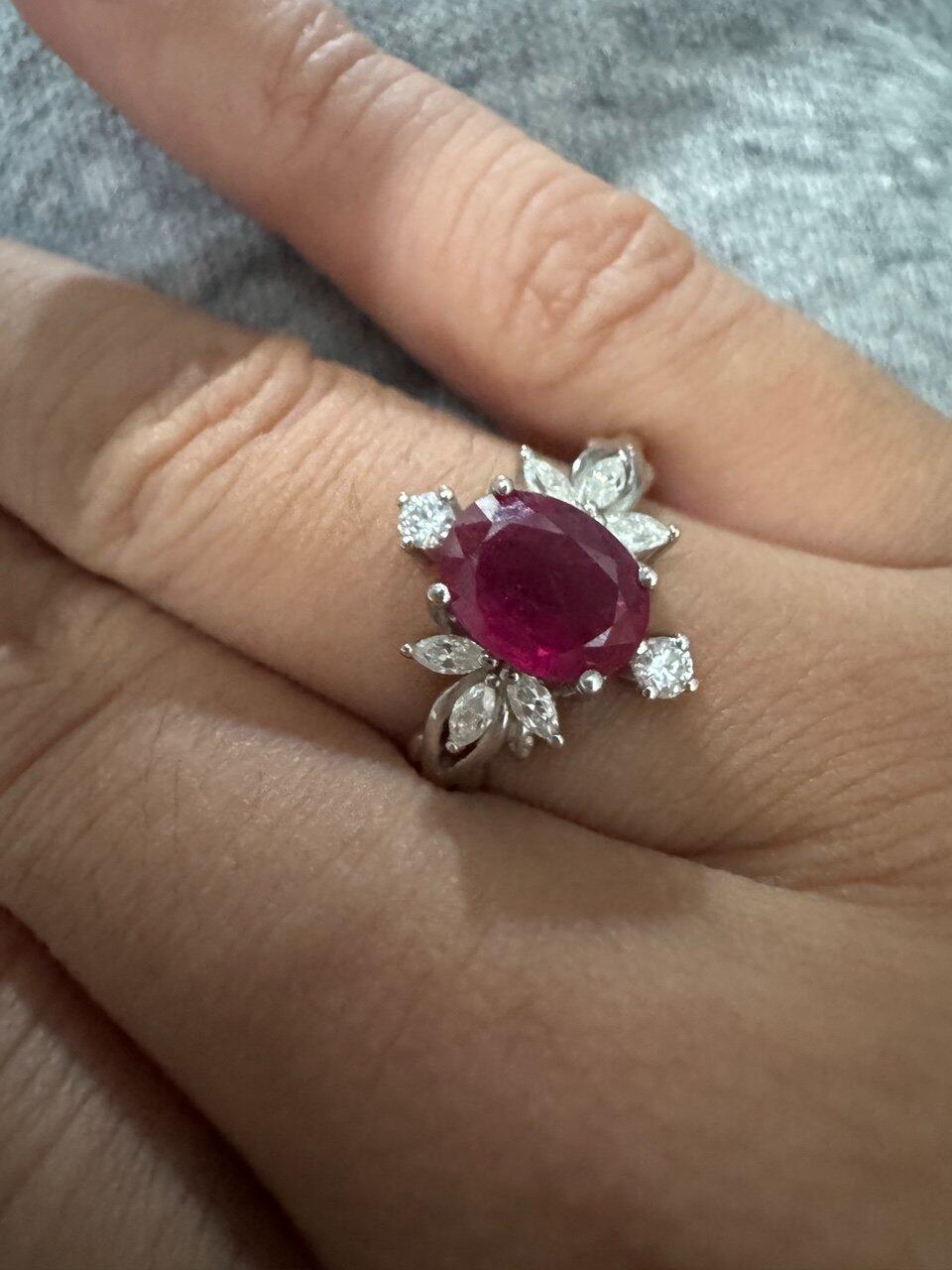 Roselight Briar | Oval Ruby Engagement Ring with Scattered Diamond Leaves