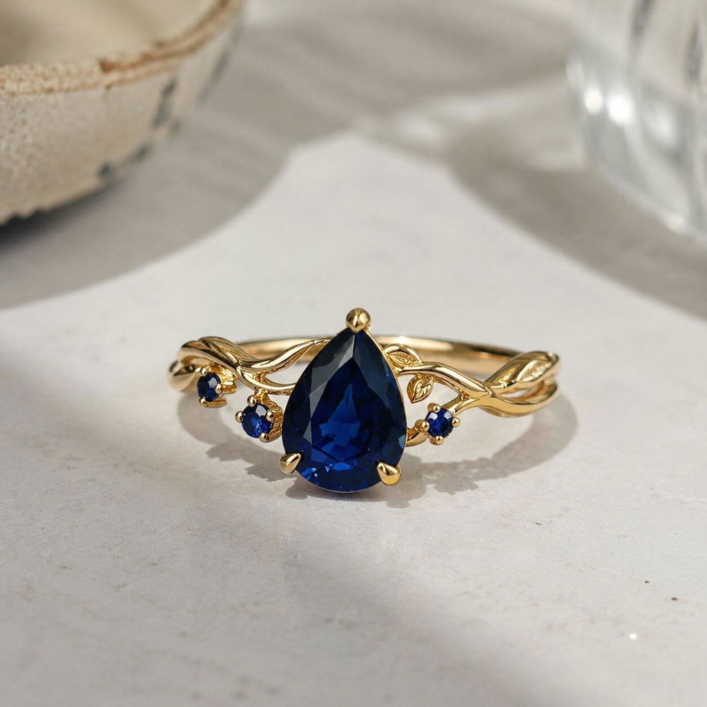 Athena’s Royalty | 1CT Pear Cut Royal Blue Sapphire Engagement Ring