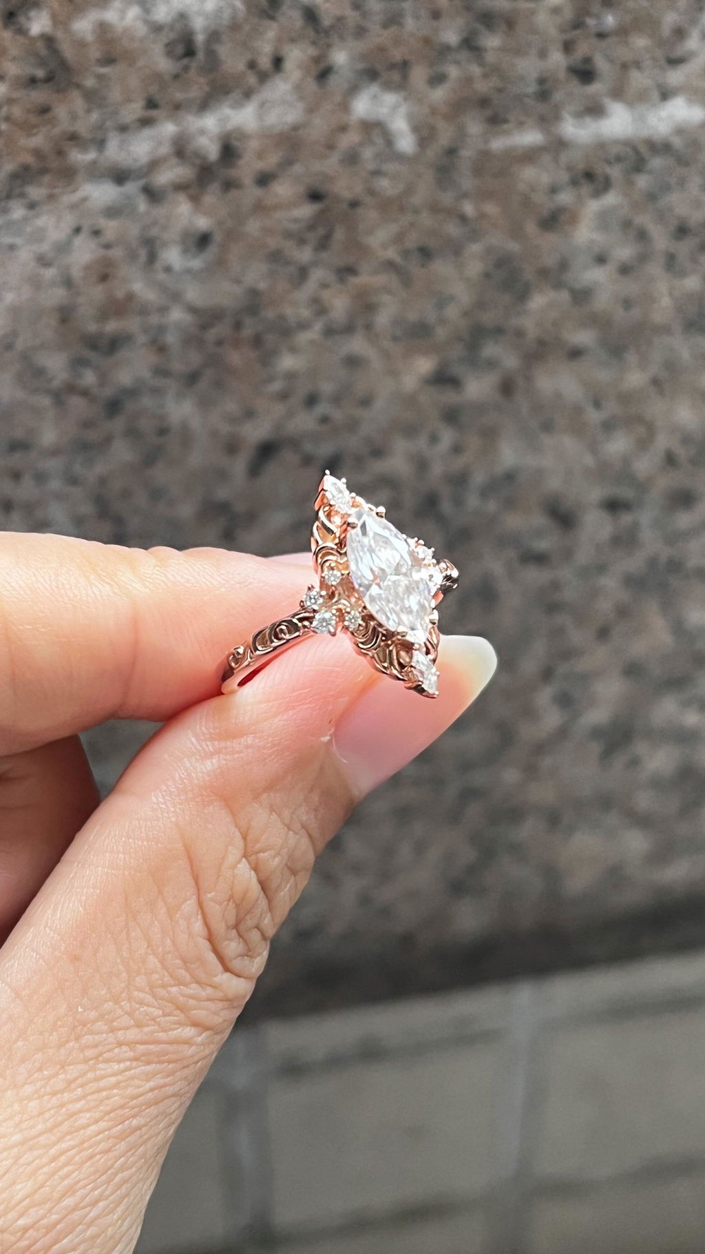 Aurora’s Swirl | 1CT Marquise Diamond Filigree Engagement Ring