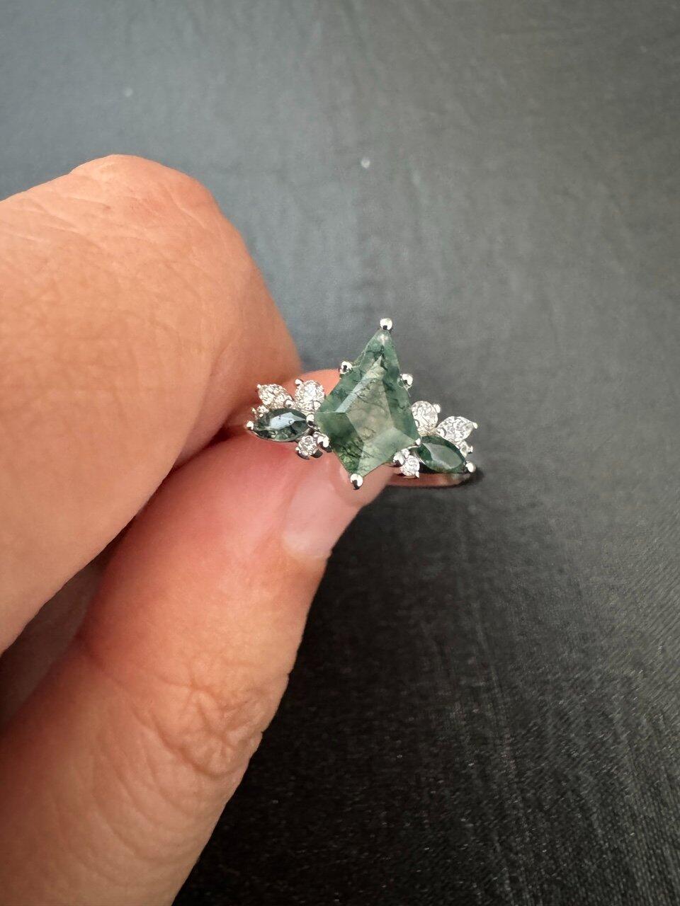 Lavinia’s Sprig | Classic Kite Cut Moss Agate Engagement Ring